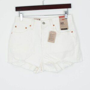 NWT Levis Womens 501 High Rise Button Fly Demin Shorts‎ Size 27 Ivory Raw Hem